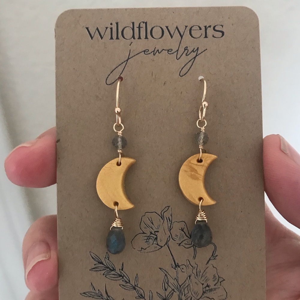 Labradorite moon boho clay earrings